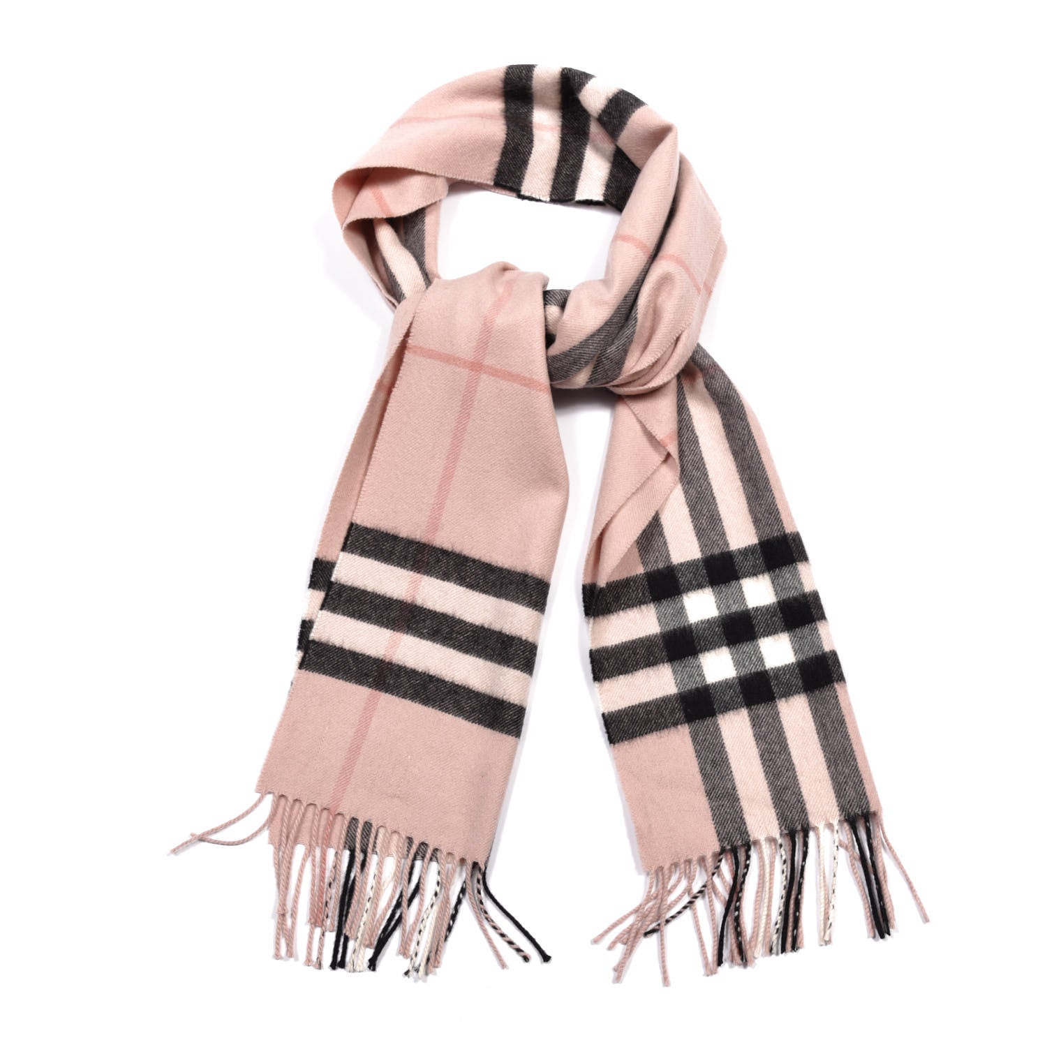 Burberry Cashmere Giant Heritage Check Fringe Scarf Ash Rose 1 of 3