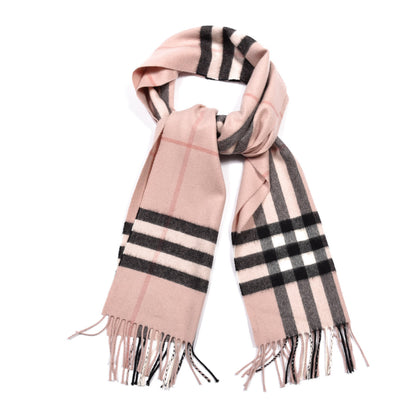 Burberry Cashmere Giant Heritage Check Fringe Scarf Ash Rose 1 of 3