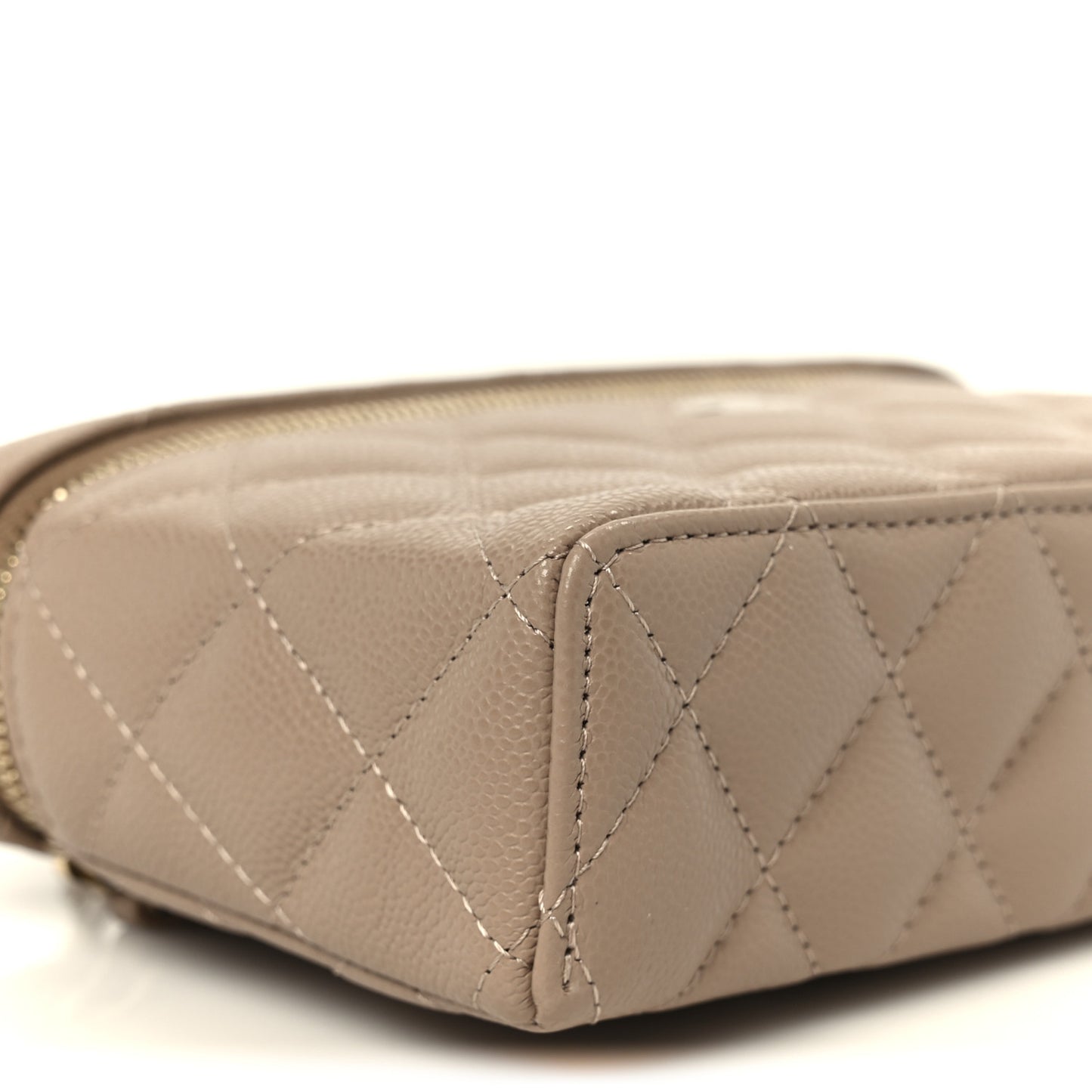 Caviar Quilted Top Handle Slim Vanity With Chain Dark Beige