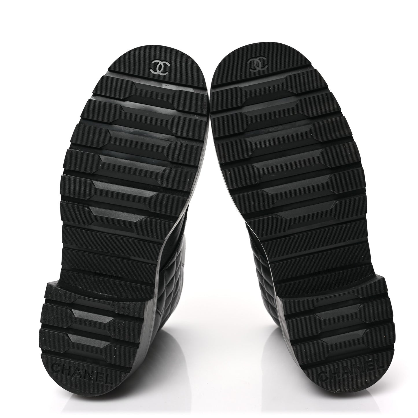 Shiny Calfskin Quilted Lace Up Combat Boots 38 Black