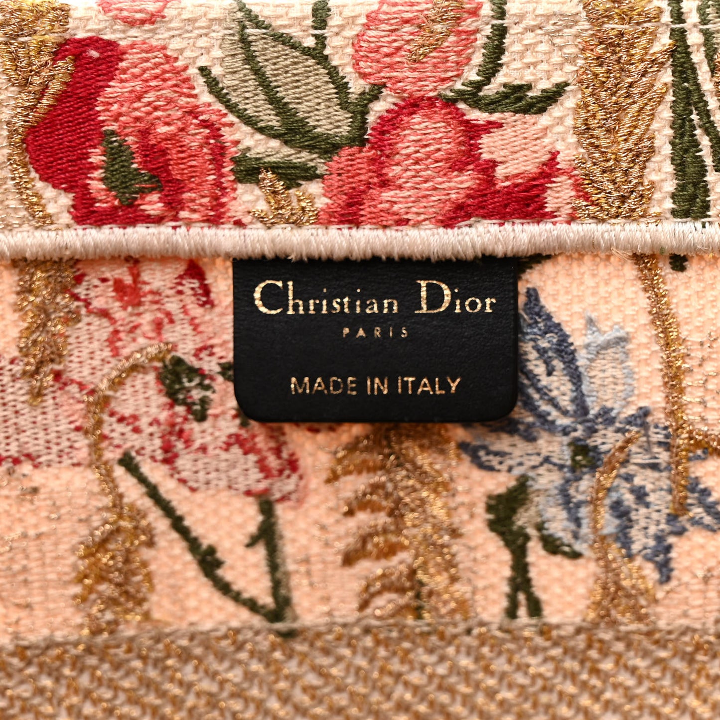 Canvas Embroidered Medium Hibiscus Book Tote Beige Multicolor