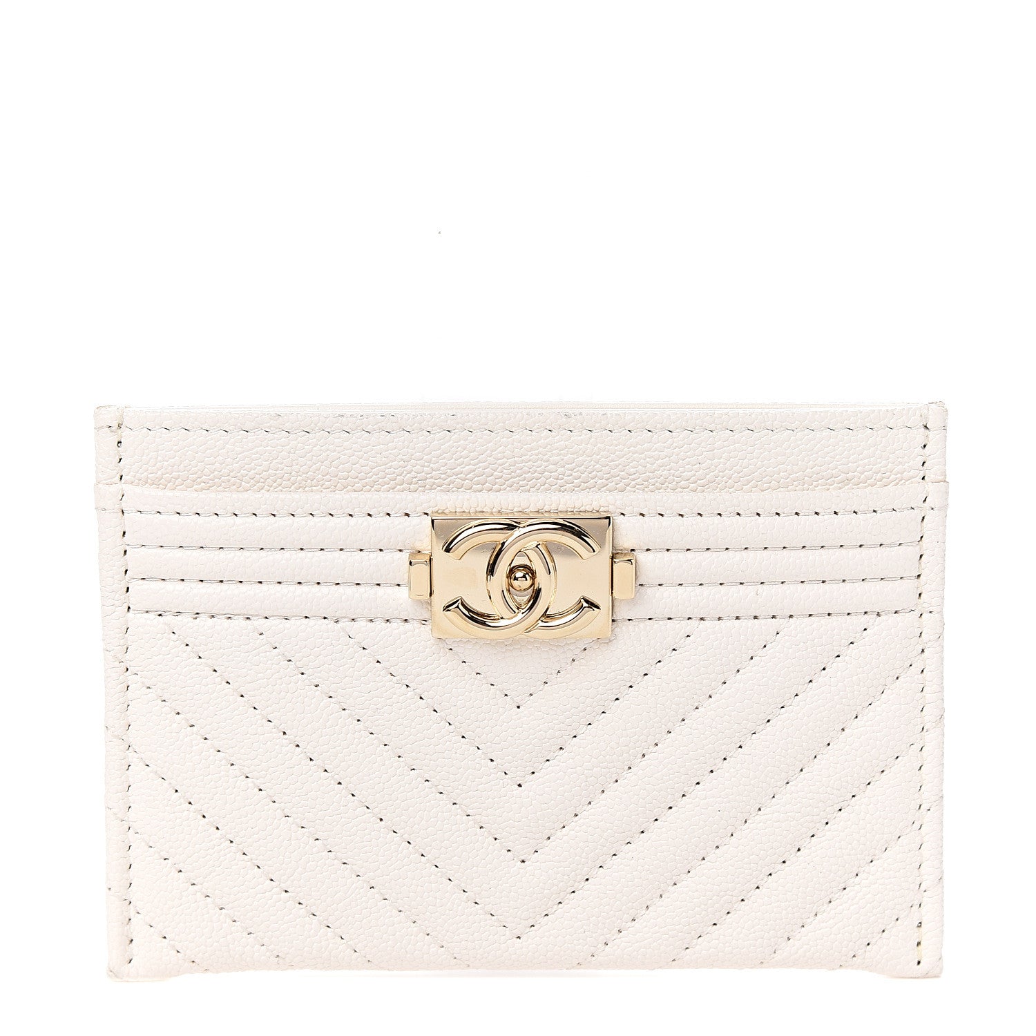 Chanel Caviar Chevron Quilted Boy Card Holder White 1 of 8