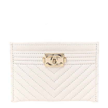 Chanel Caviar Chevron Quilted Boy Card Holder White 1 of 8