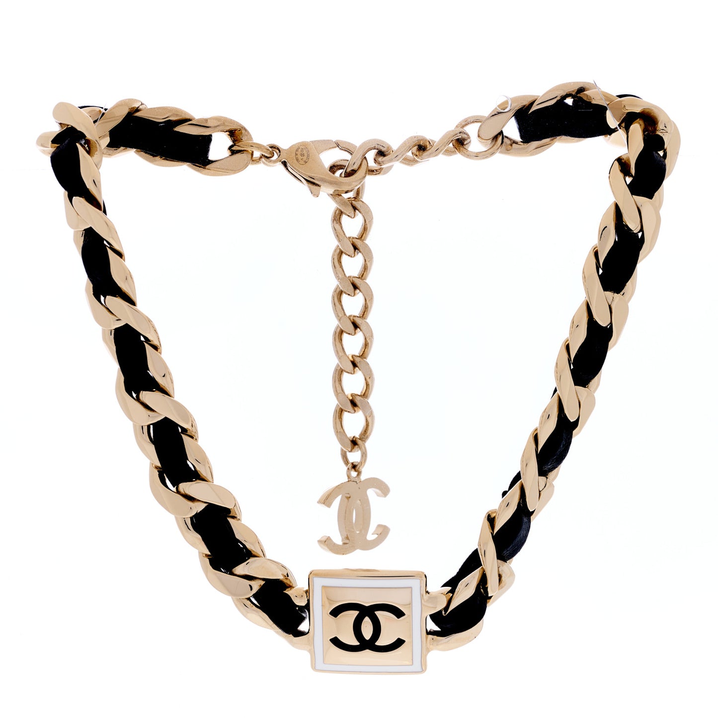 Metal Lambskin CC Square Choker Gold Black White
