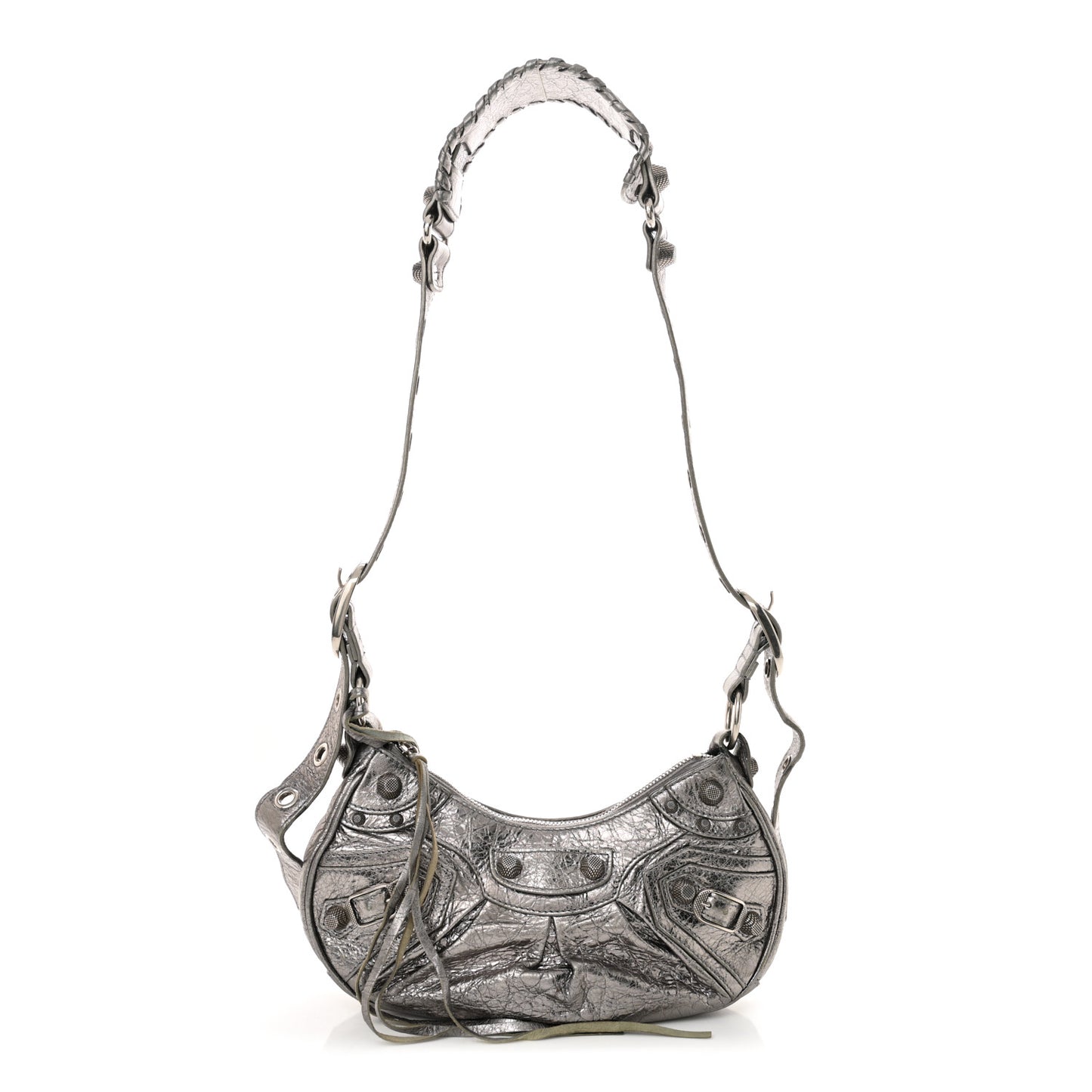 Metallic Agneau Arena Le Cagole Shoulder Bag XS Silver