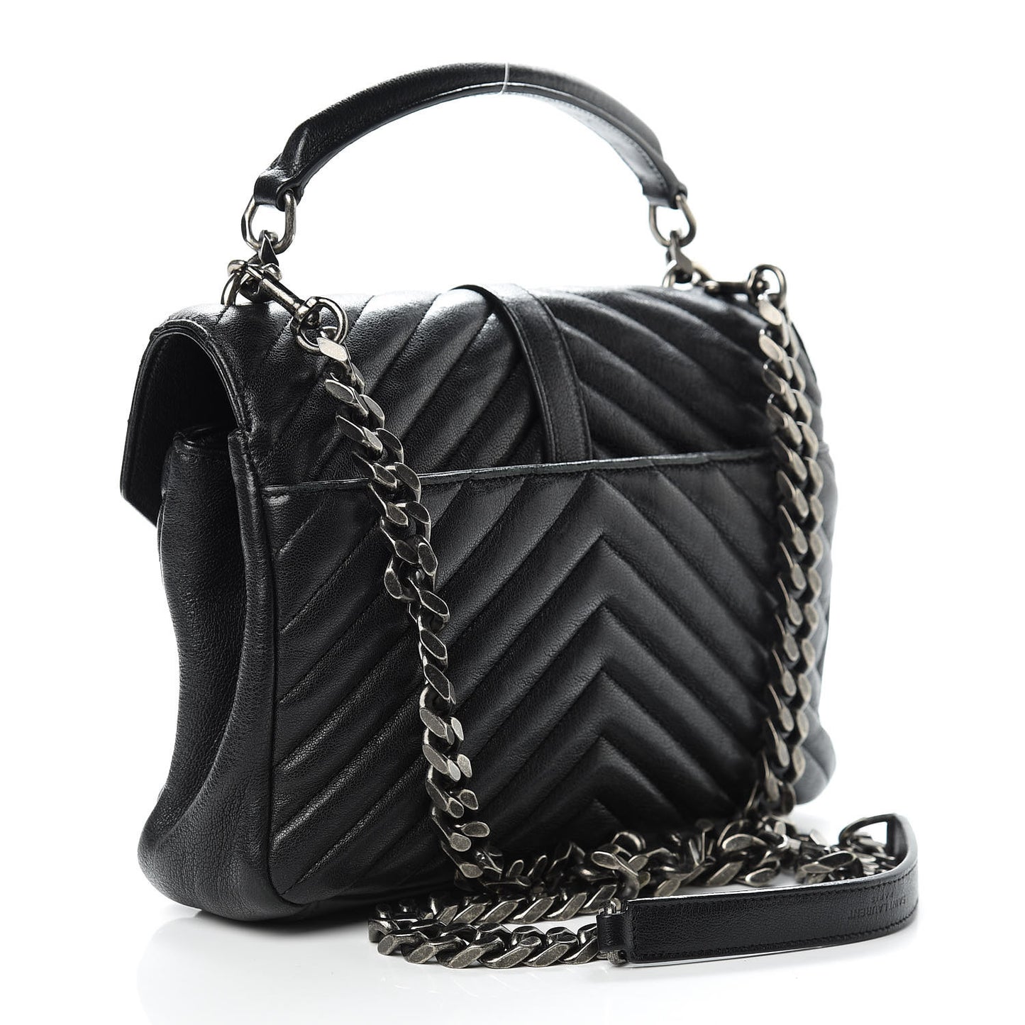 Sheepskin Matelasse Chevron Monogram Medium College Bag Black