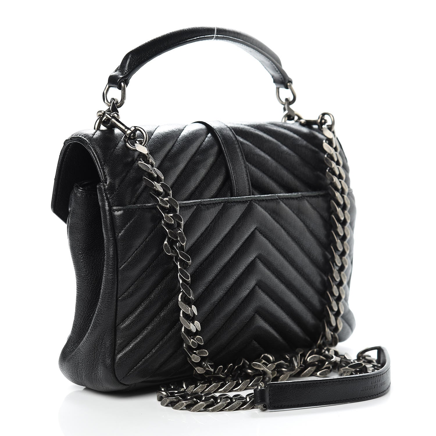 Saint Laurent Sheepskin Matelasse Chevron Monogram Medium College Bag Black 3 of 16