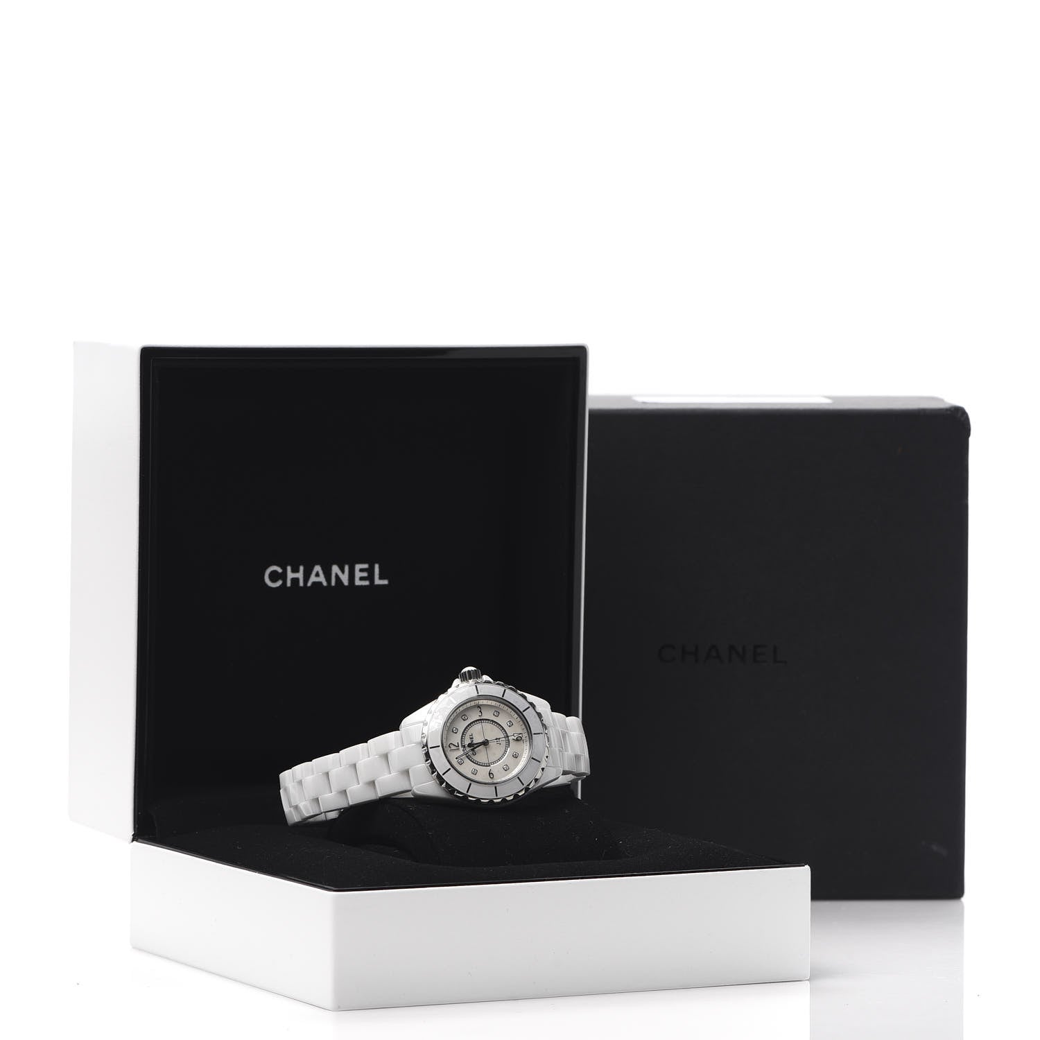 Chanel Stainless Steel Ceramic Diamond Mother of Pearl 33mm J12 Quartz Watch White 7 of 7