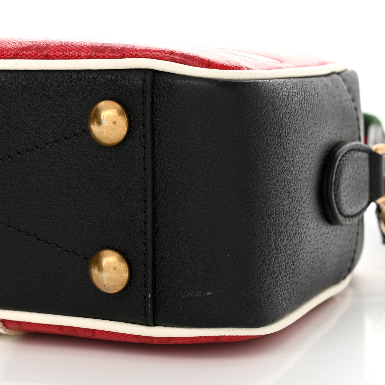 Gucci X ADIDAS Crystal Vintage Monogram Textured Dollar Calfskin Web Trefoil Logo Small Messenger Bag Hibiscus Red Off White Black 10 of 11