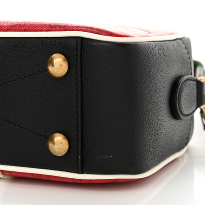 Gucci X ADIDAS Crystal Vintage Monogram Textured Dollar Calfskin Web Trefoil Logo Small Messenger Bag Hibiscus Red Off White Black 10 of 11