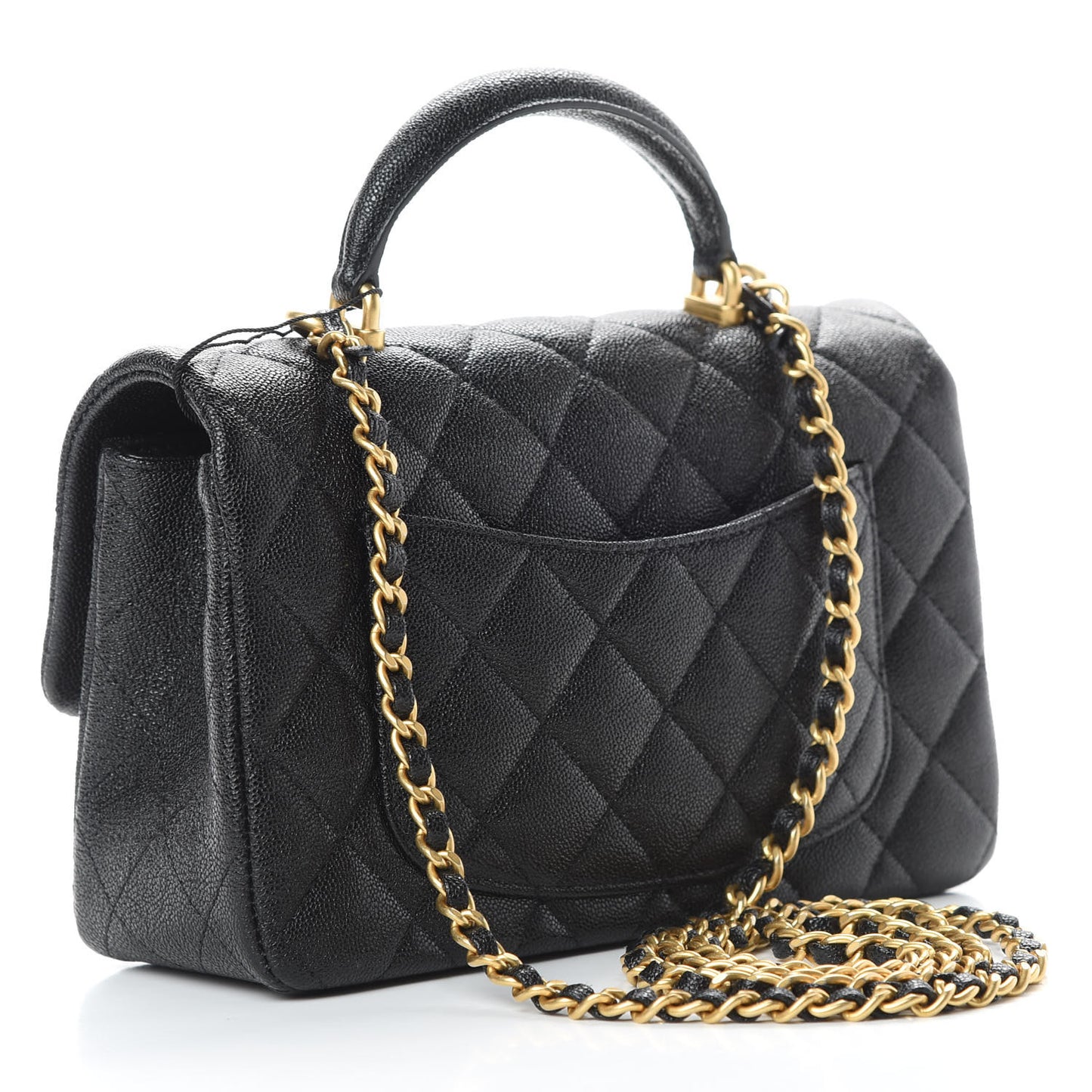Caviar Quilted Mini Top Handle Rectangular Flap Black