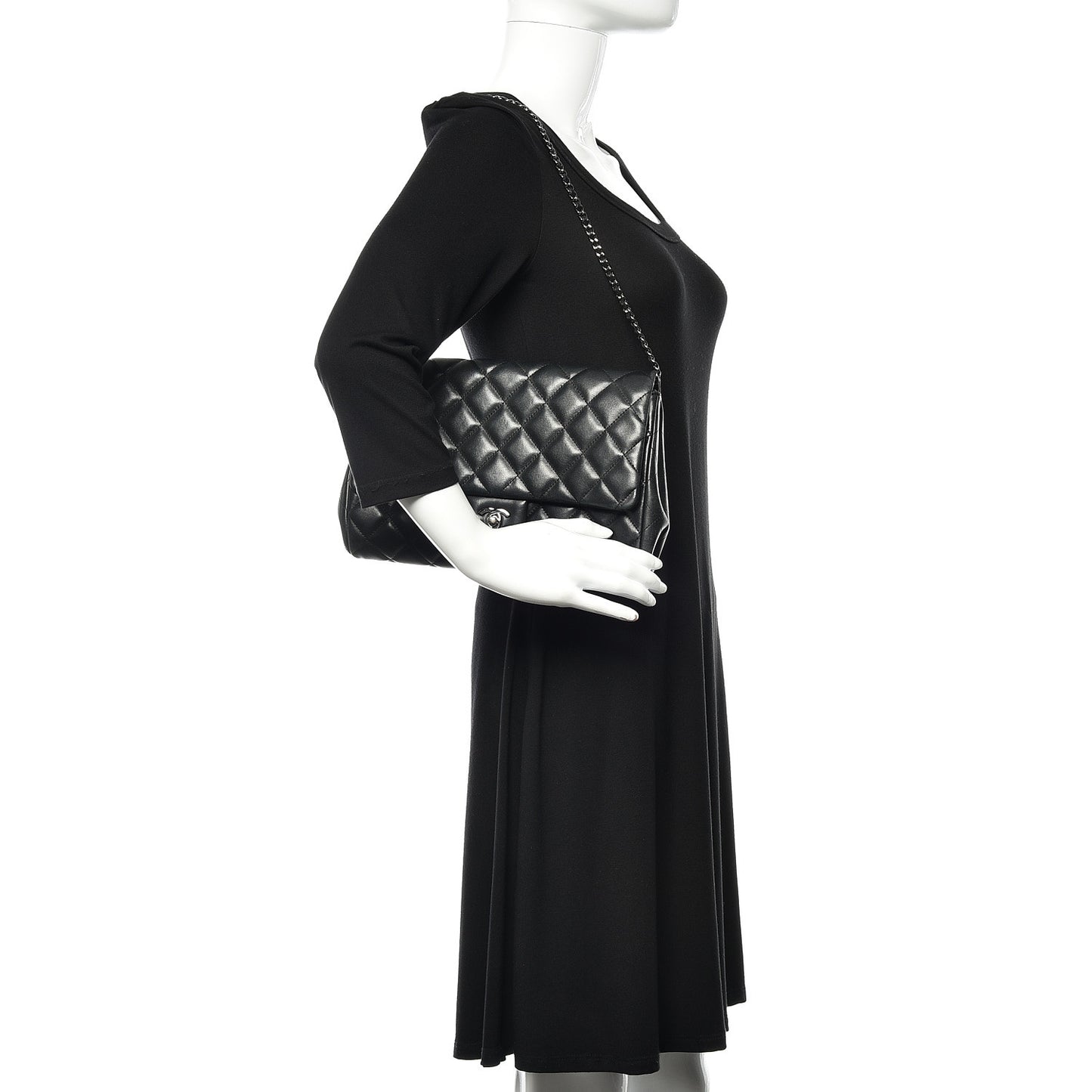 Lambskin Quilted Clutch With Chain Flap Black