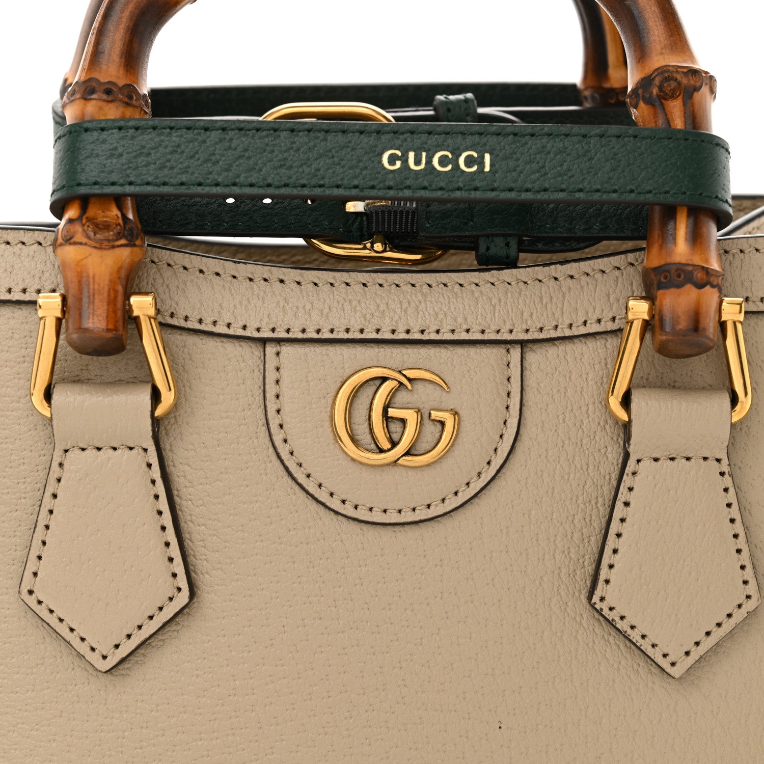 Gucci Textured Dollar Calfskin Web Mini Diana Tote Bag Oatmeal Vintage Green 8 of 11