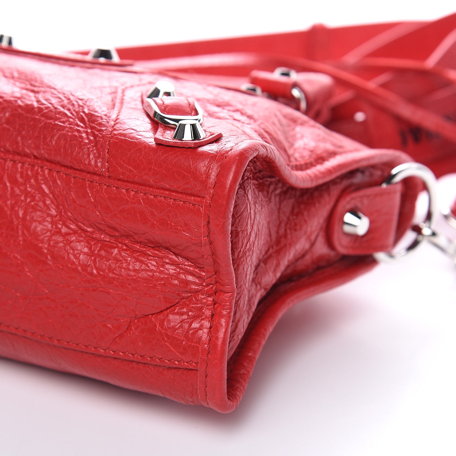 Balenciaga Agneau Classic Silver Hardware Mini City Logo Strap Red Black 9 of 9