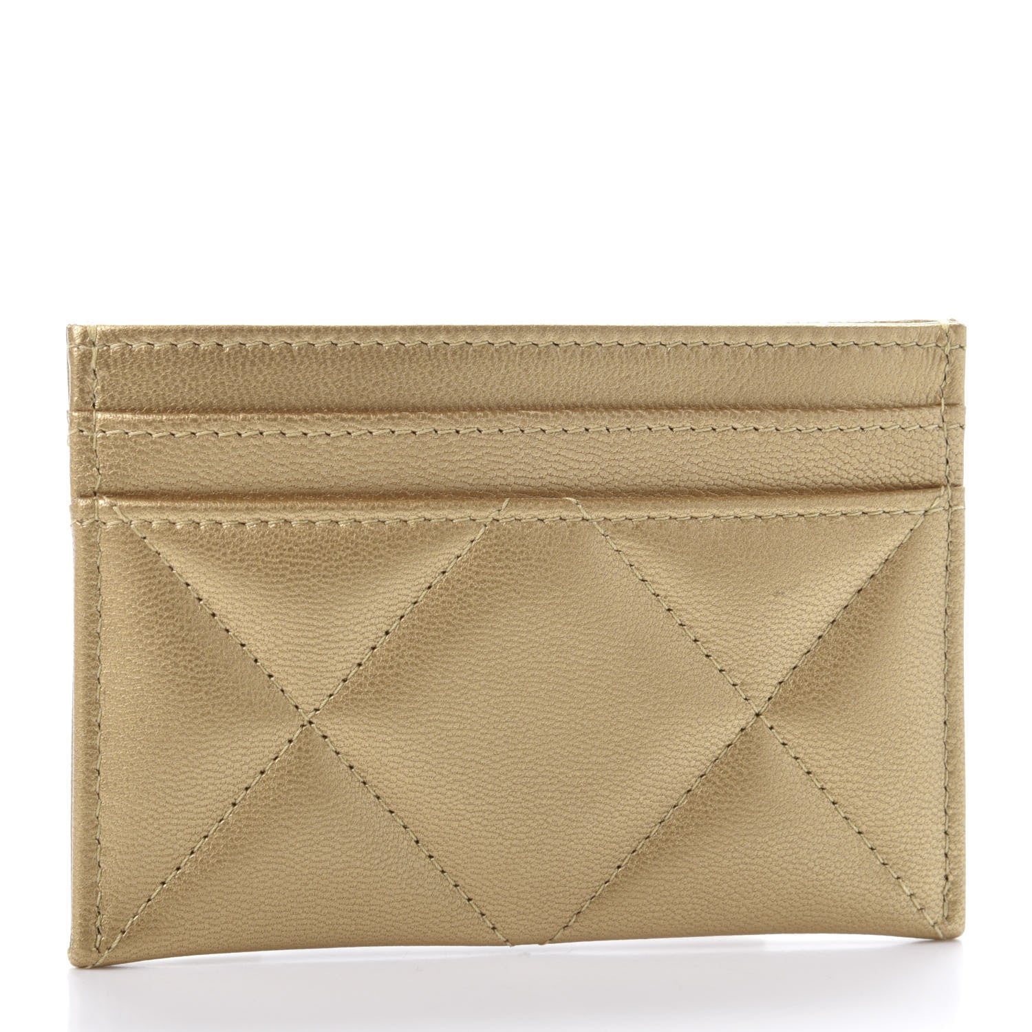Chanel Metallic Goatskin Quilted Chanel 19 Card Holder Gold 3 of 11