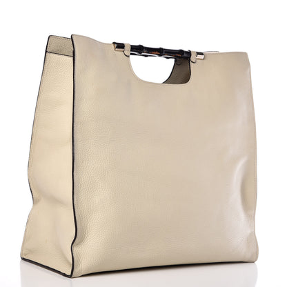 Gucci Pebbled Calfskin Bamboo Tote Off White 4 of 16