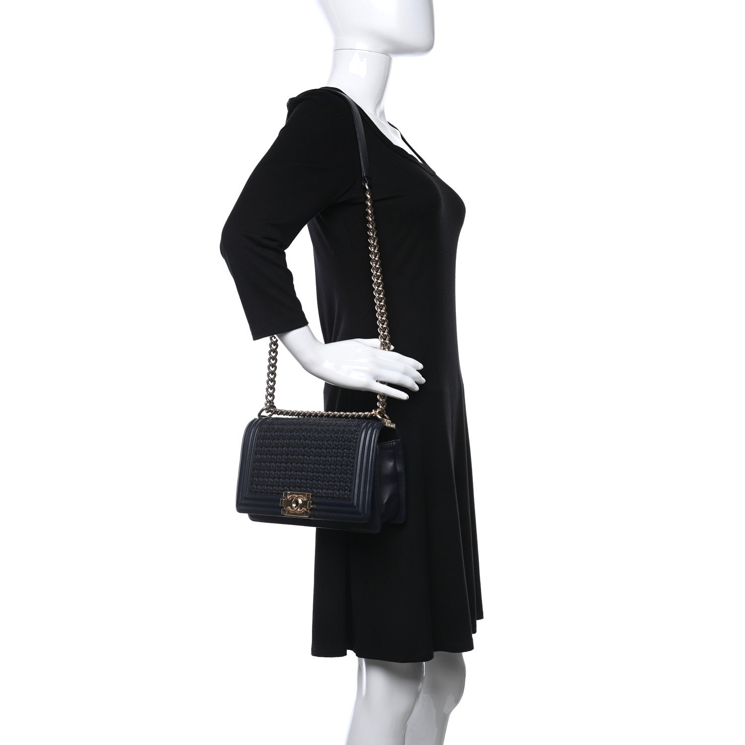 Chanel Lambskin Braided Woven Medium Boy Flap Navy Black 2 of 9