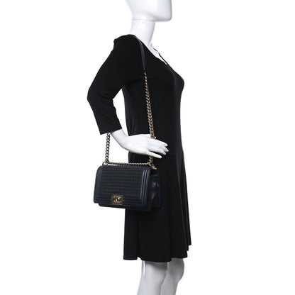 Chanel Lambskin Braided Woven Medium Boy Flap Navy Black 2 of 9