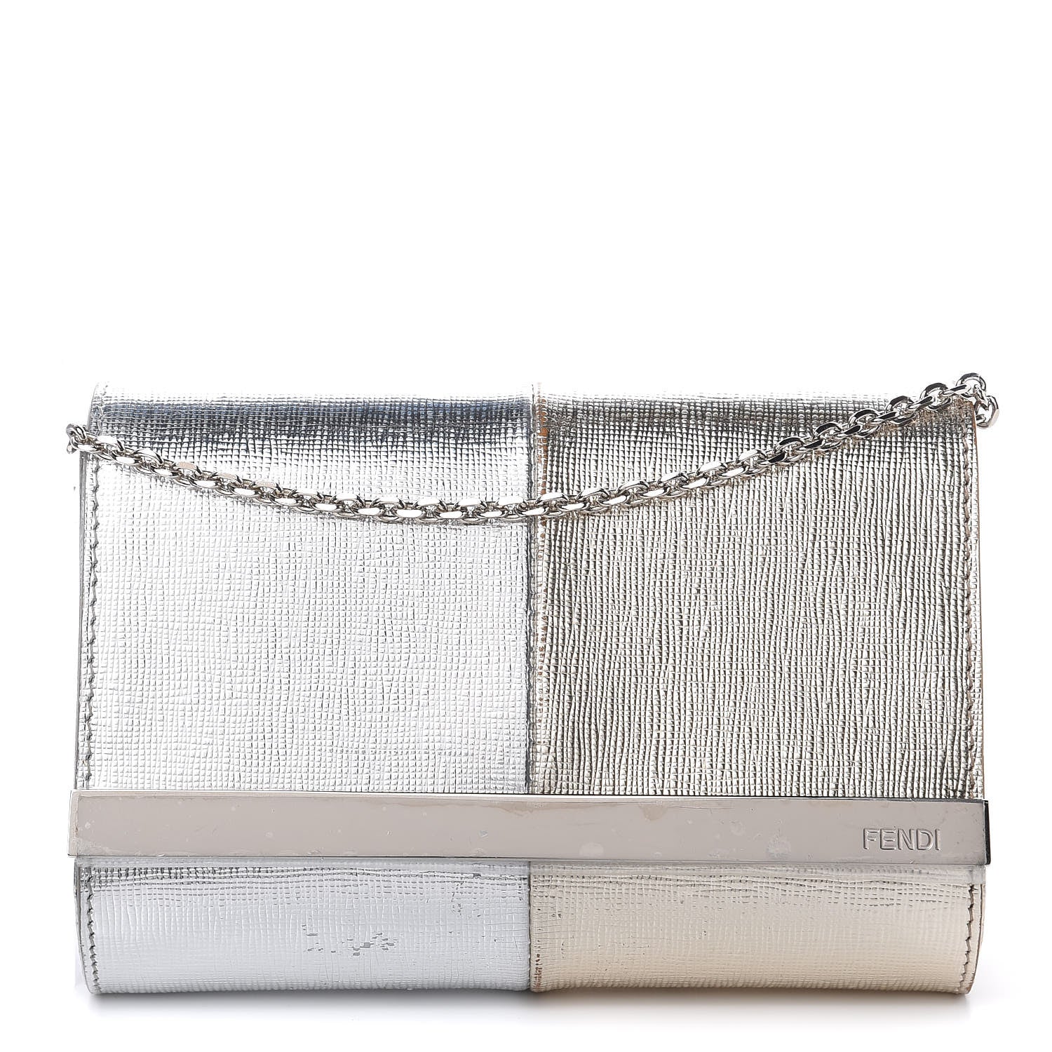 Fendi Vitello Mirror Elite Bi-Color Mini Rush Clutch Argento Champagne 1 of 16