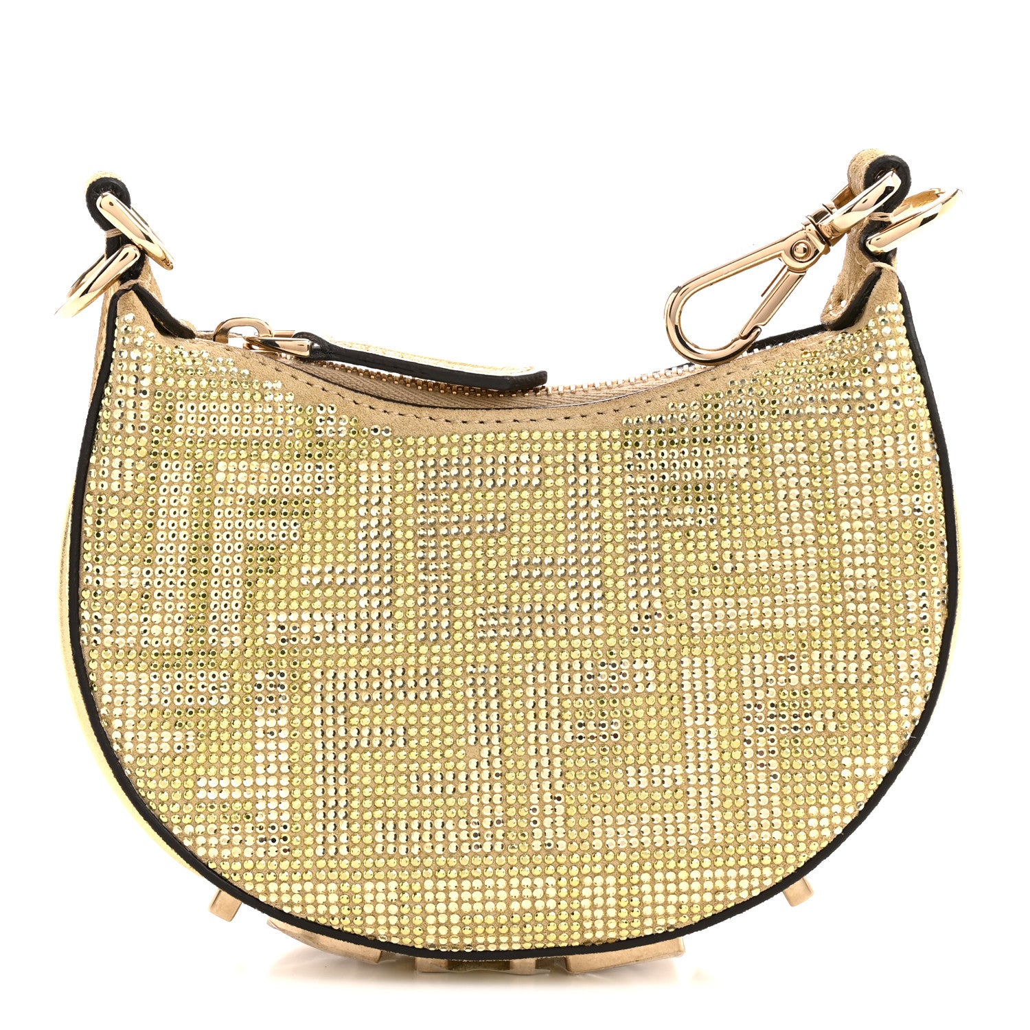 Fendi Crystal Vitello Laminato Suede FF Nano Fendigraphy Hobo Bag Platino 1 of 10