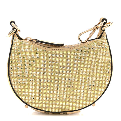 Fendi Crystal Vitello Laminato Suede FF Nano Fendigraphy Hobo Bag Platino 1 of 10