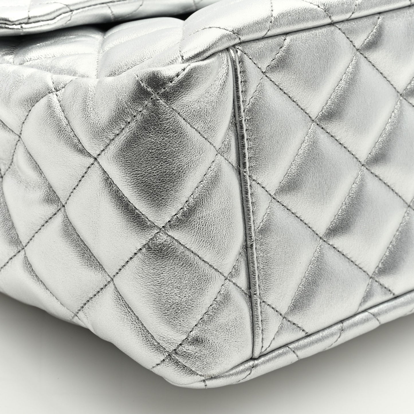 Metallic Lambskin Quilted XXL Travel Flap Bag Silver