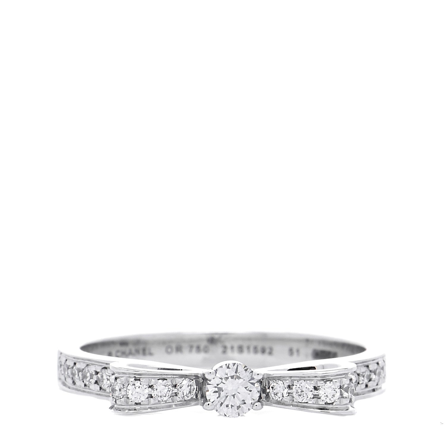 Chanel 18K White Gold Diamond Ruban Ring 51 5.75 1 of 6