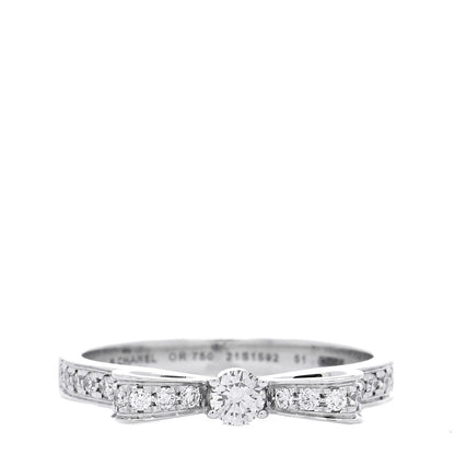 Chanel 18K White Gold Diamond Ruban Ring 51 5.75 1 of 6