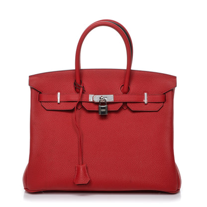 Hermes Taurillon Clemence Horseshoe Birkin 35 Rouge Casaque 1 of 24