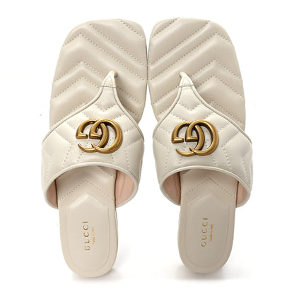 Gucci Nappa Charlotte Double G Marmont Thong Sandals 38 Mystic White 2 of 10