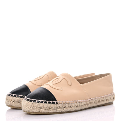 Chanel Lambskin CC Espadrilles 39 Beige Black 3 of 12