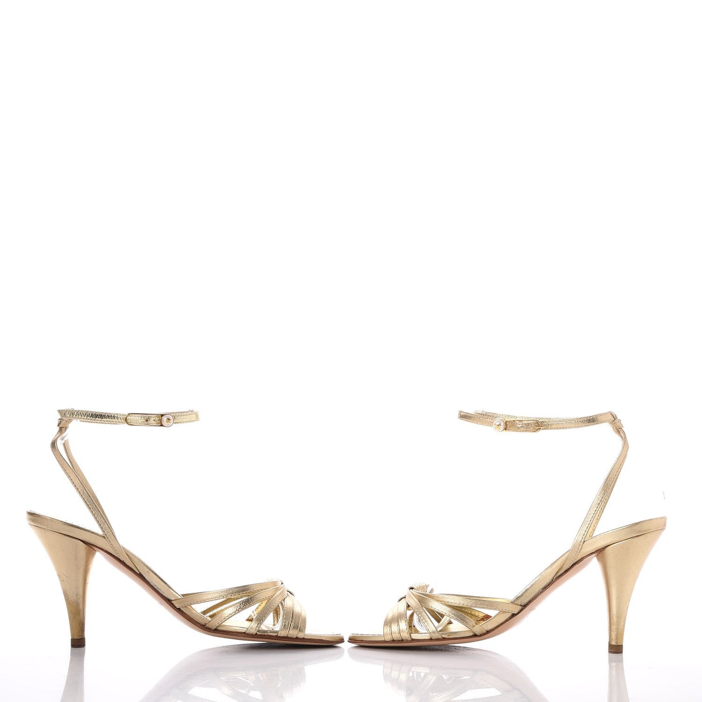 Metallic Lambskin Strappy Sandals 36 Light Gold