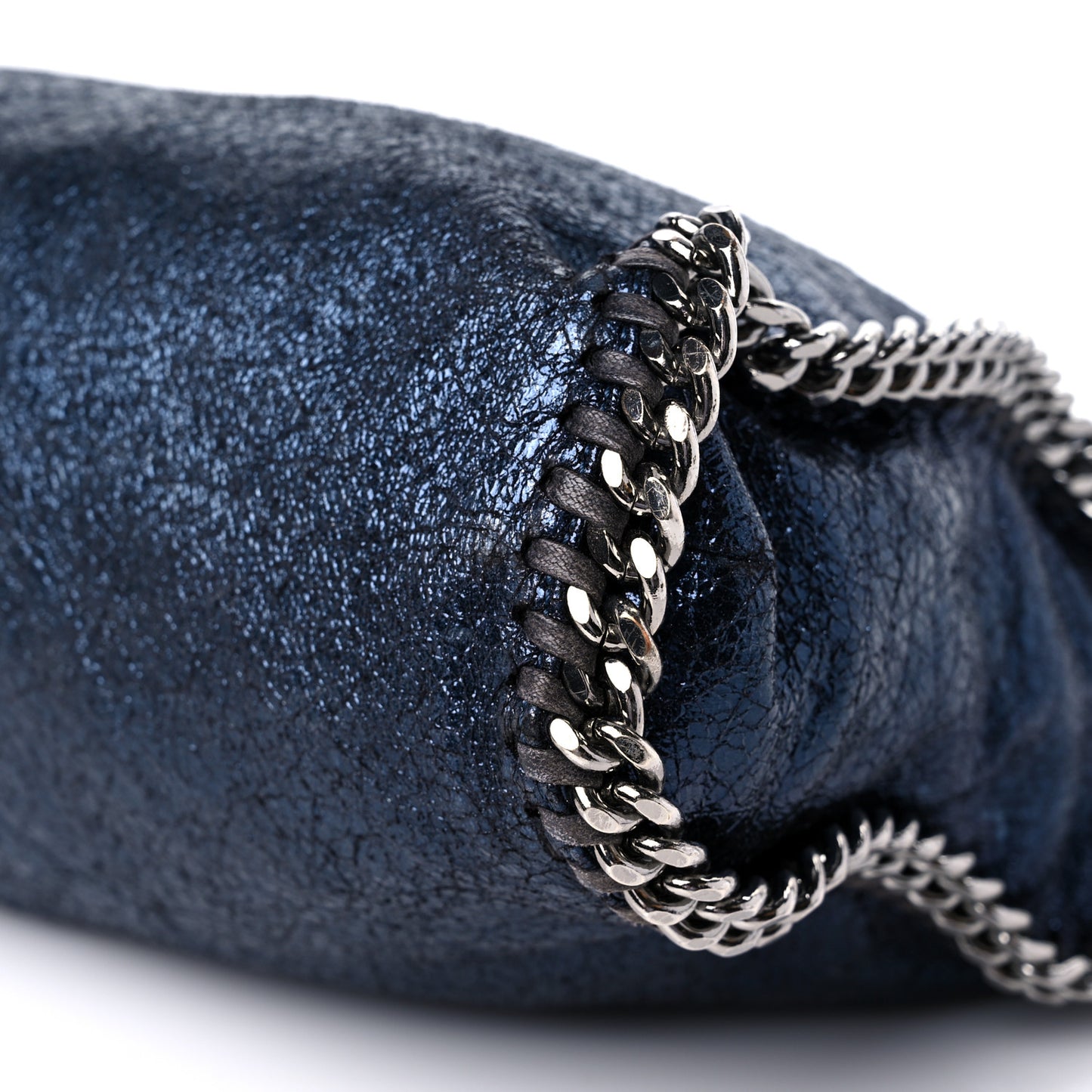 Metallic Crackle Falabella Fold Over Tote Navy