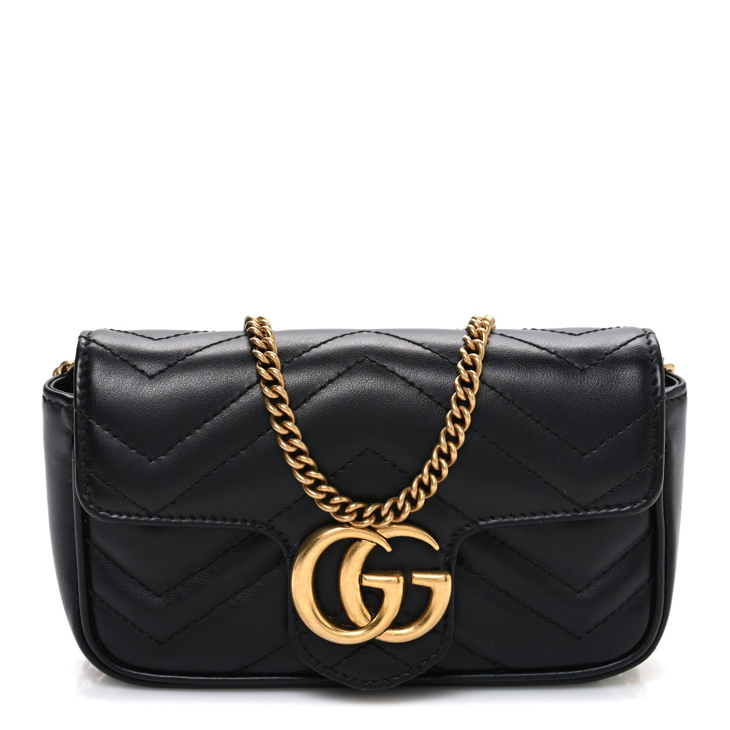 Calfskin Matelasse Super Mini GG Marmont Shoulder Bag Black