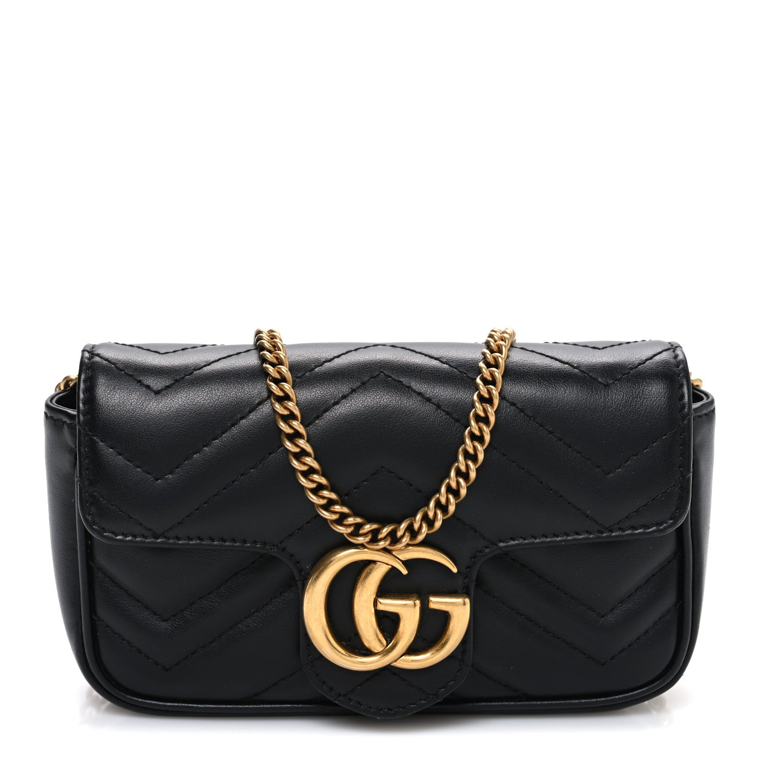 Gucci Calfskin Matelasse Super Mini GG Marmont Shoulder Bag Black 1 of 9