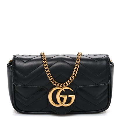 Gucci Calfskin Matelasse Super Mini GG Marmont Shoulder Bag Black 1 of 9