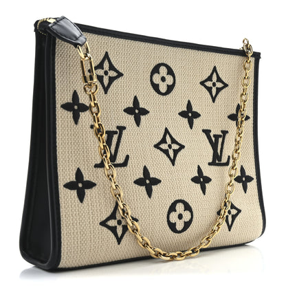 Louis Vuitton Raffia Calfskin Monogram Toiletry Pouch 26 On Chain Beige Black 3 of 10