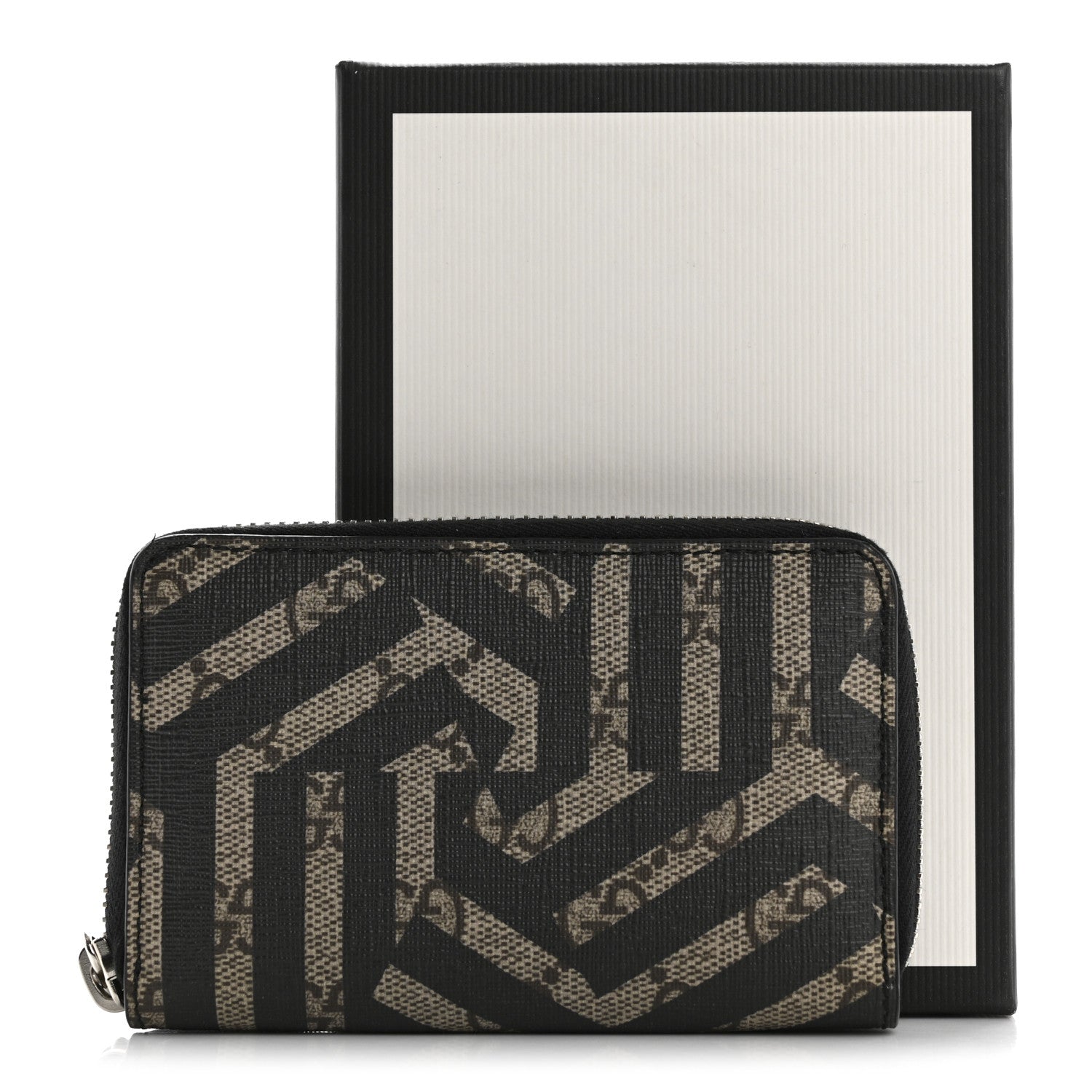 Gucci GG Supreme Monogram Caleido Zip Around Card Case Wallet Black 7 of 7