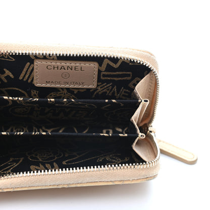 Chanel Metallic Lambskin Quilted Graffiti Zip Around Coin Purse Wallet Beige 5 of 10