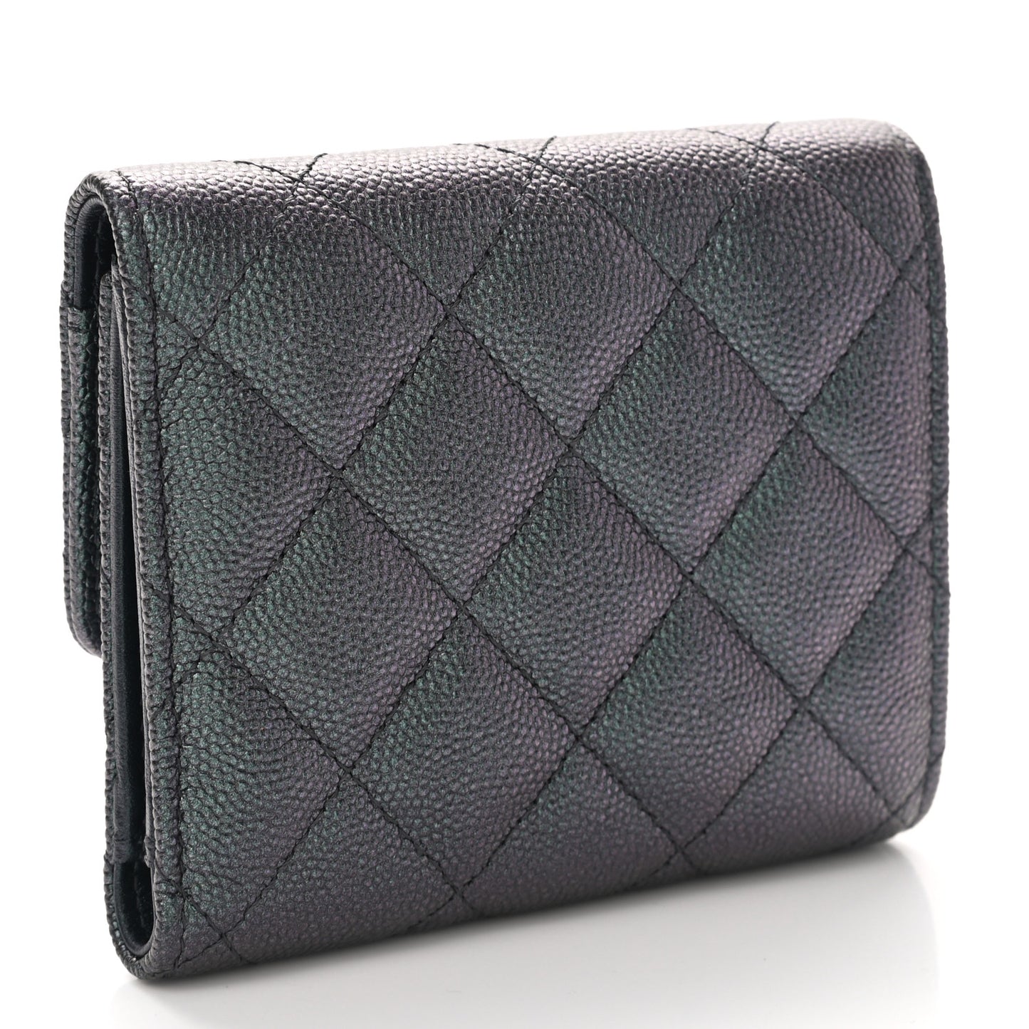 Iridescent Caviar Quilted Small Flap Wallet Black