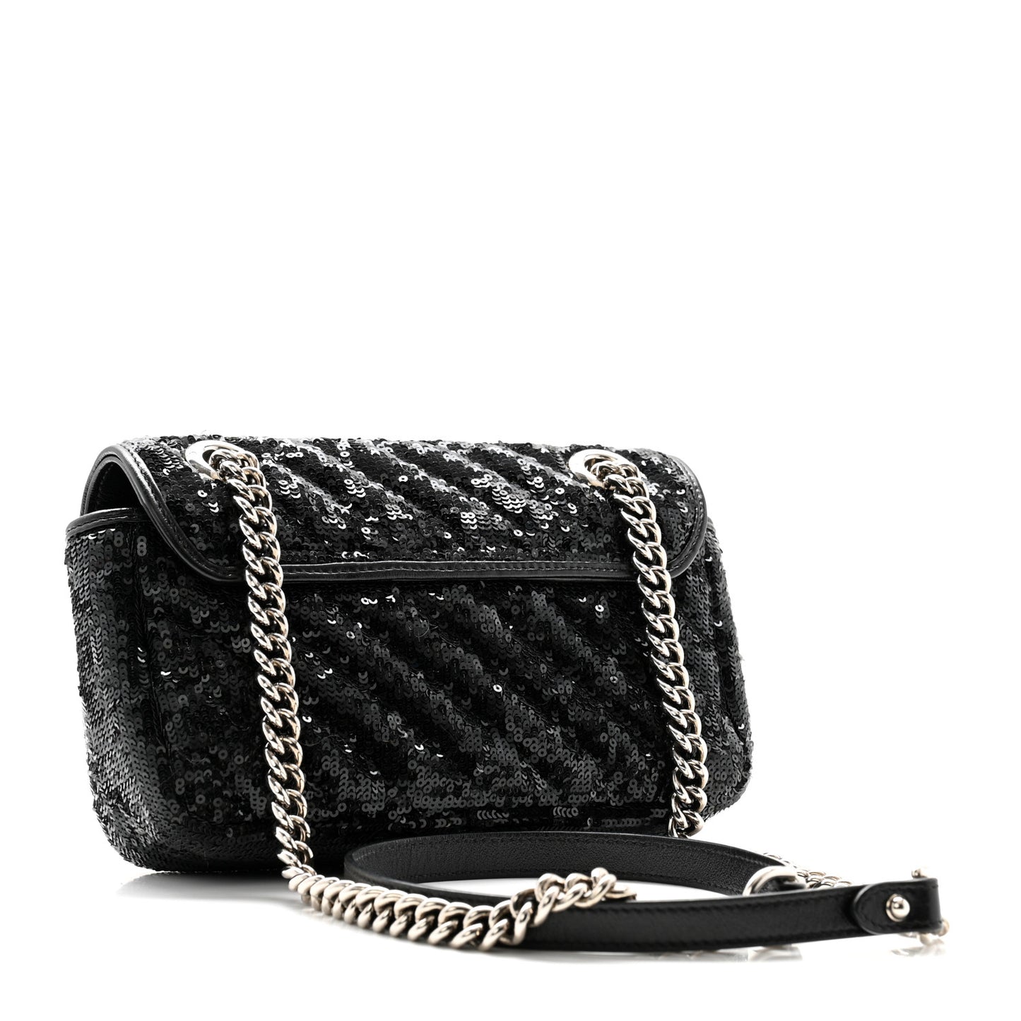 Sequin Matelasse Diagonal Mini GG Marmont Shoulder Bag Black