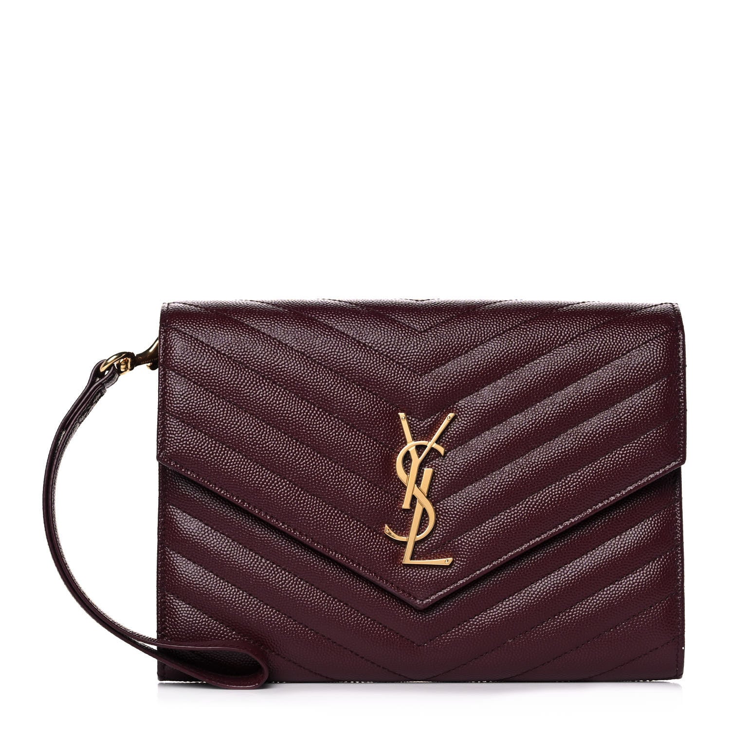 Saint Laurent Grain De Poudre Matelasse Chevron Monogram Envelope Clutch Rouge Legion 1 of 14