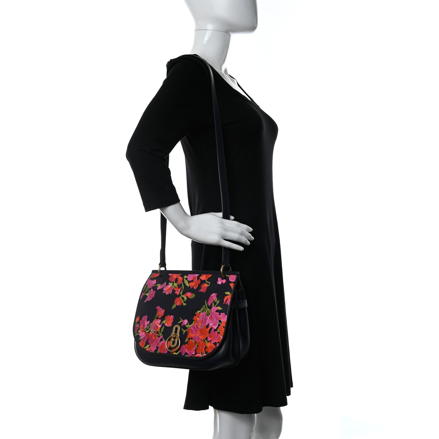 Mulberry Calfskin Embroidered Floral Amberley Satchel Navy 2 of 12