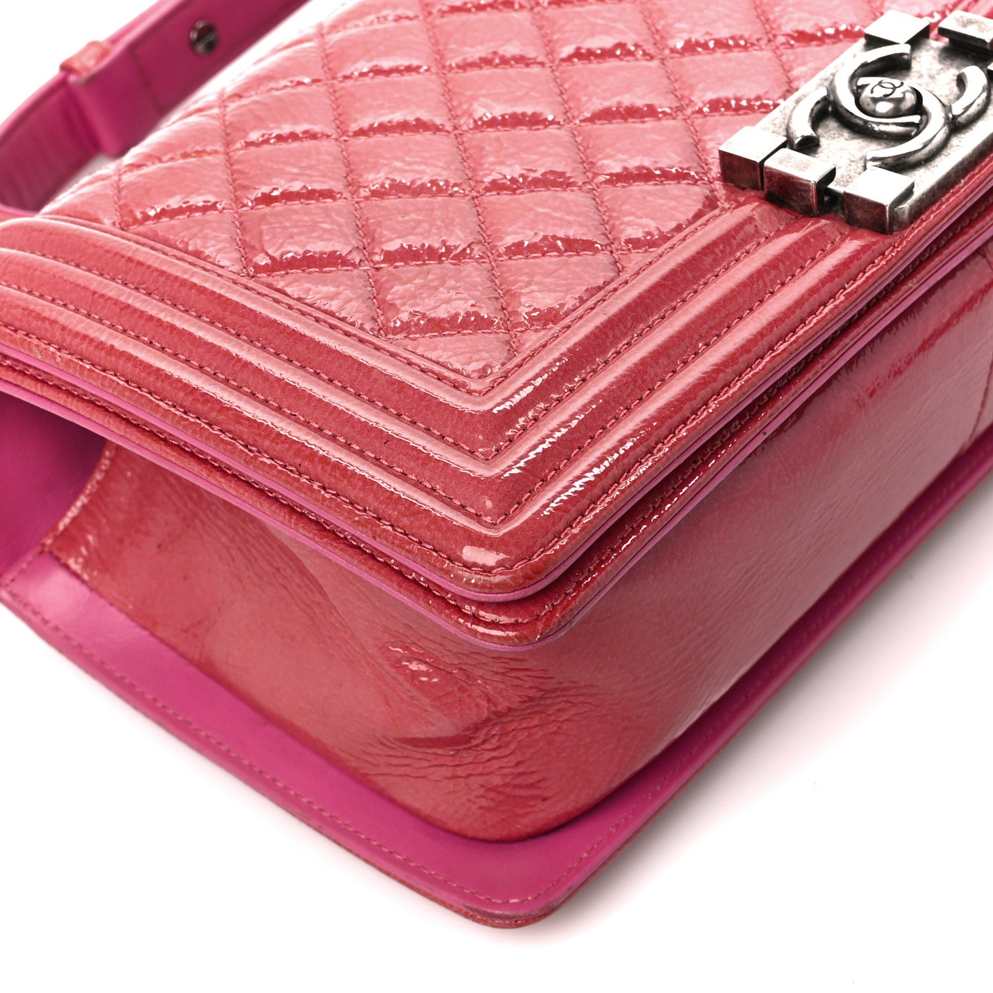 Distressed Patent Quilted Medium Boy Flap Pink Pink