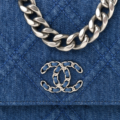 Chanel Denim Quilted Chanel 19 Wallet On Chain WOC Blue 9 of 12