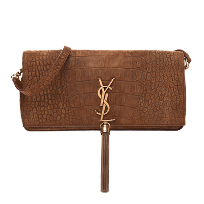 Saint Laurent Crocodile Embossed Suede Monogram Tassel Kate 99 Tan 1 of 9