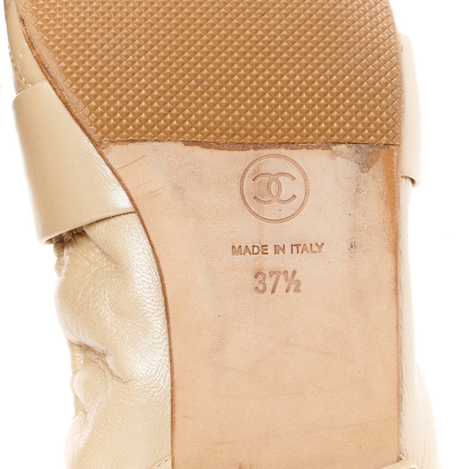 Chanel Laminated Lambskin Womens Quilted Elastic CC Moccasin Loafers 37.5 Beige 8 of 10