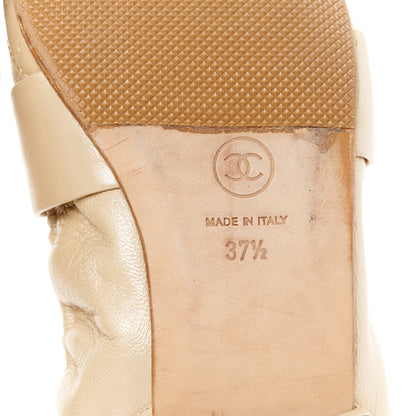 Chanel Laminated Lambskin Womens Quilted Elastic CC Moccasin Loafers 37.5 Beige 8 of 10