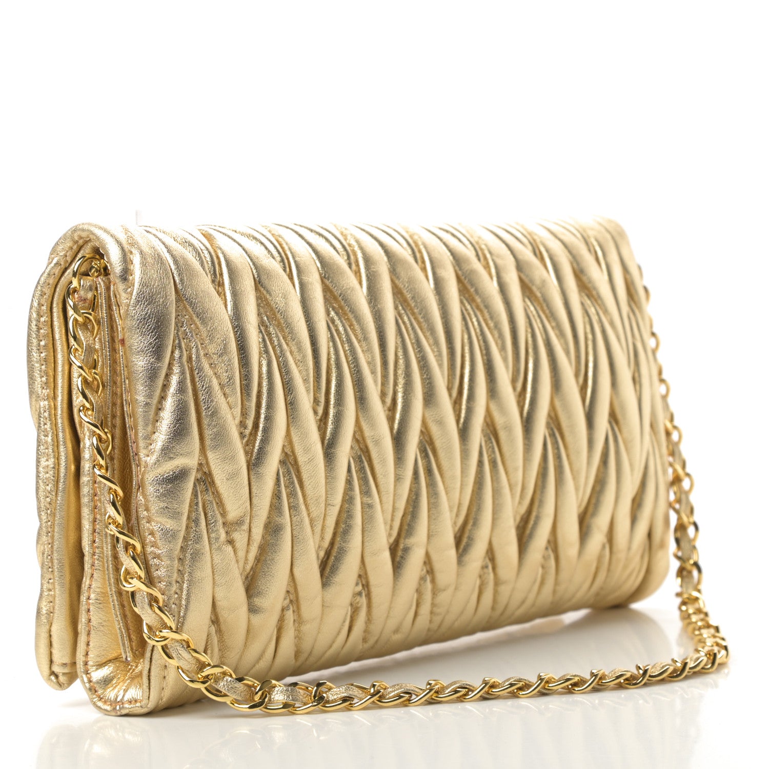 Miu Miu Nappa Matelasse Flap Clutch Gold 3 of 13