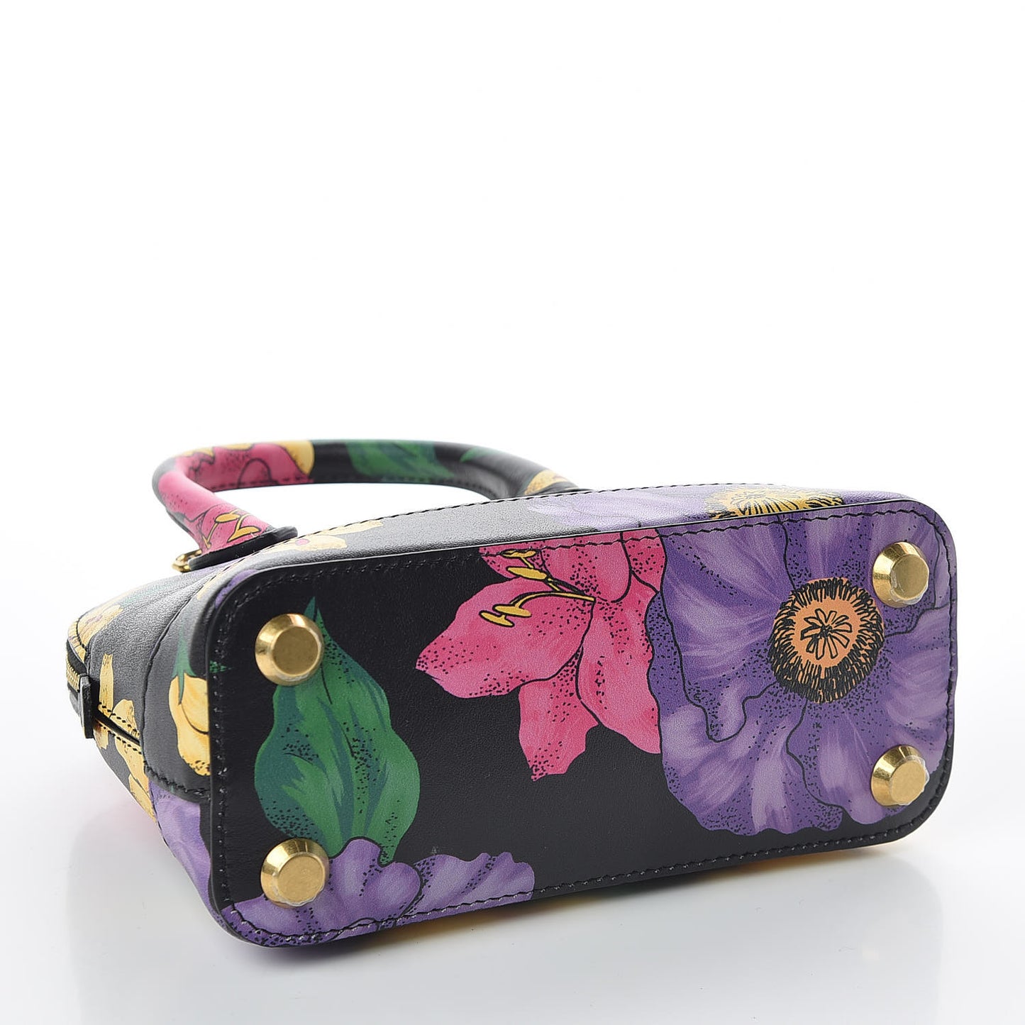 Smooth Calfskin Lush Floral Print XXS Ville Top Handle Bag Black Multicolor